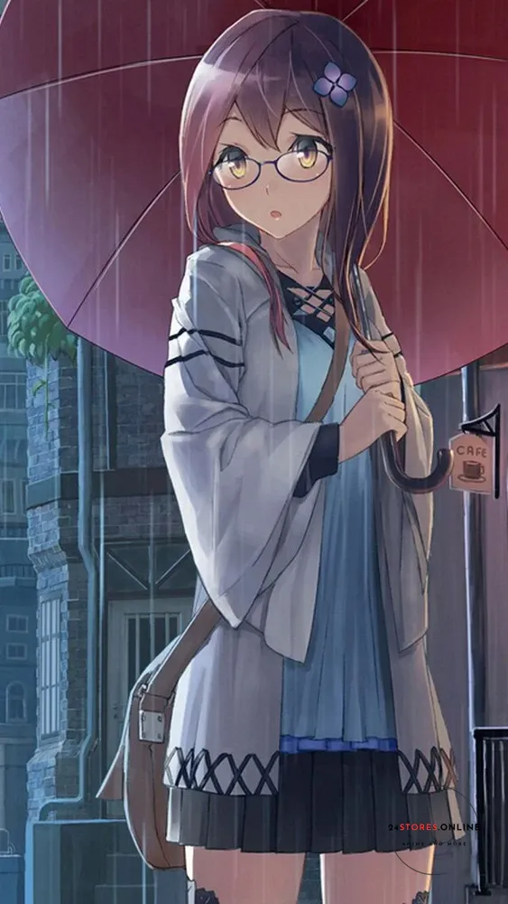 Ảnh anime nữ chibi buồn cầm ô đứng dưới mưa